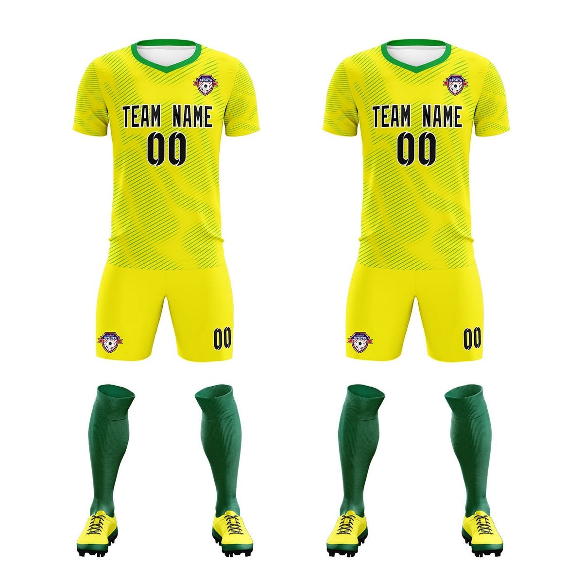 Custom Gold Kelly Green Training Uniform For Men Soccer Sets Jersey
