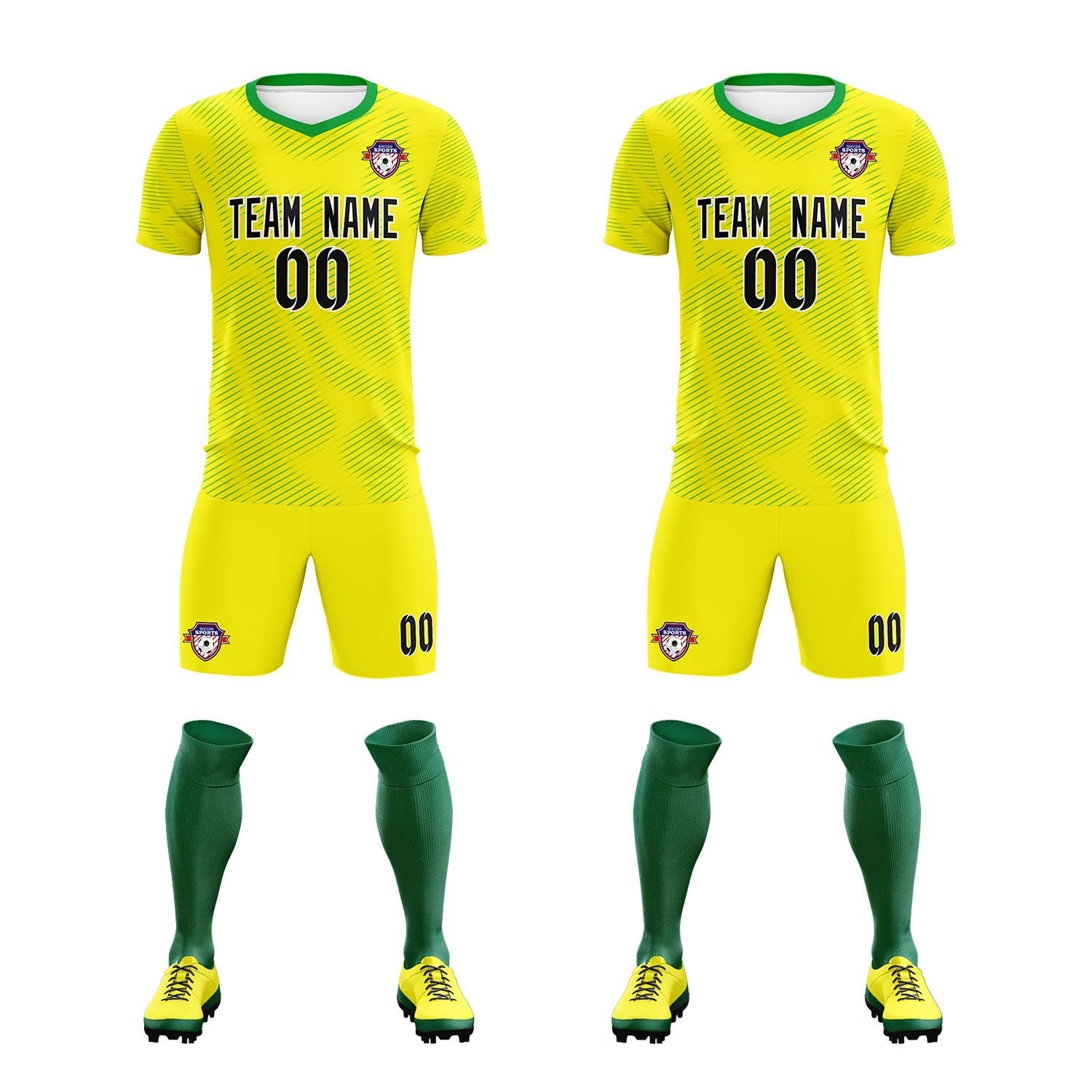 Custom Gold Kelly Green Training Uniform For Men Soccer Sets Jersey