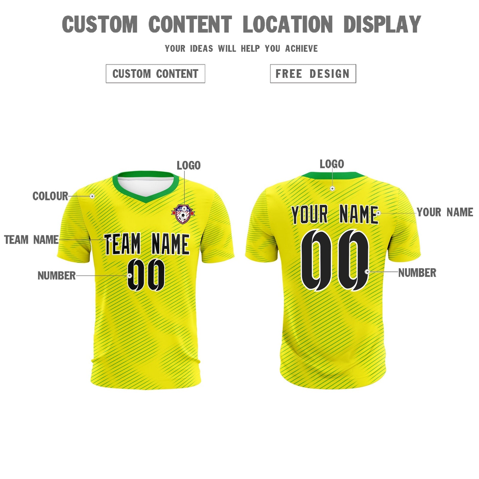 Custom Gold Kelly Green Training Uniform For Men Soccer Sets Jersey