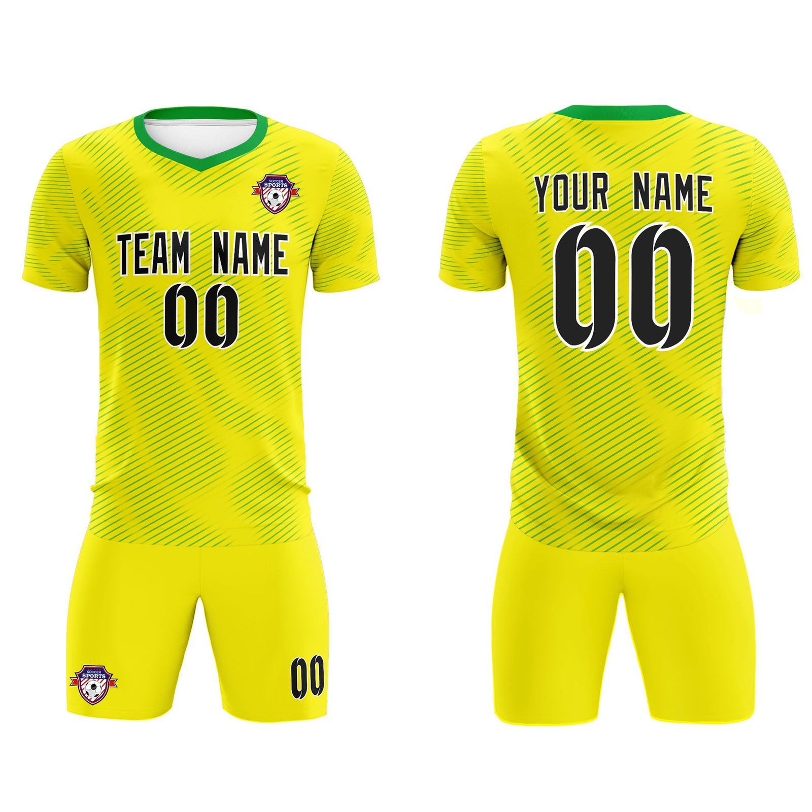 Custom Gold Kelly Green Training Uniform For Men Soccer Sets Jersey