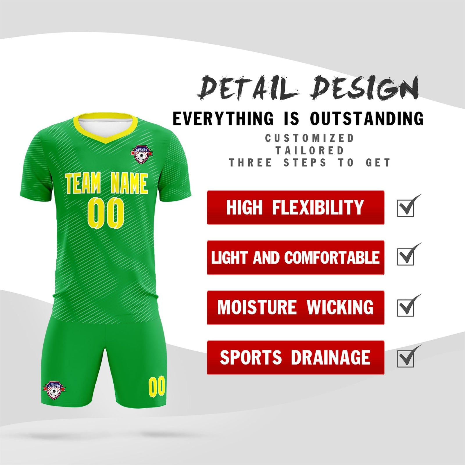 Custom Kelly Green Gold Training Uniform For Men Soccer Sets Jersey