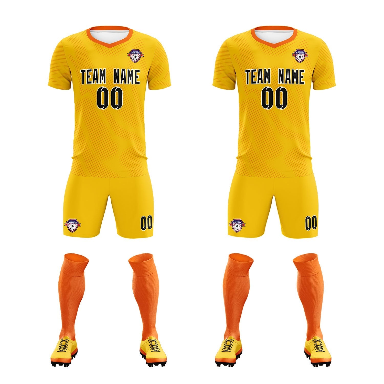 Custom Yellow Orange Training Uniform For Men Soccer Sets Jersey