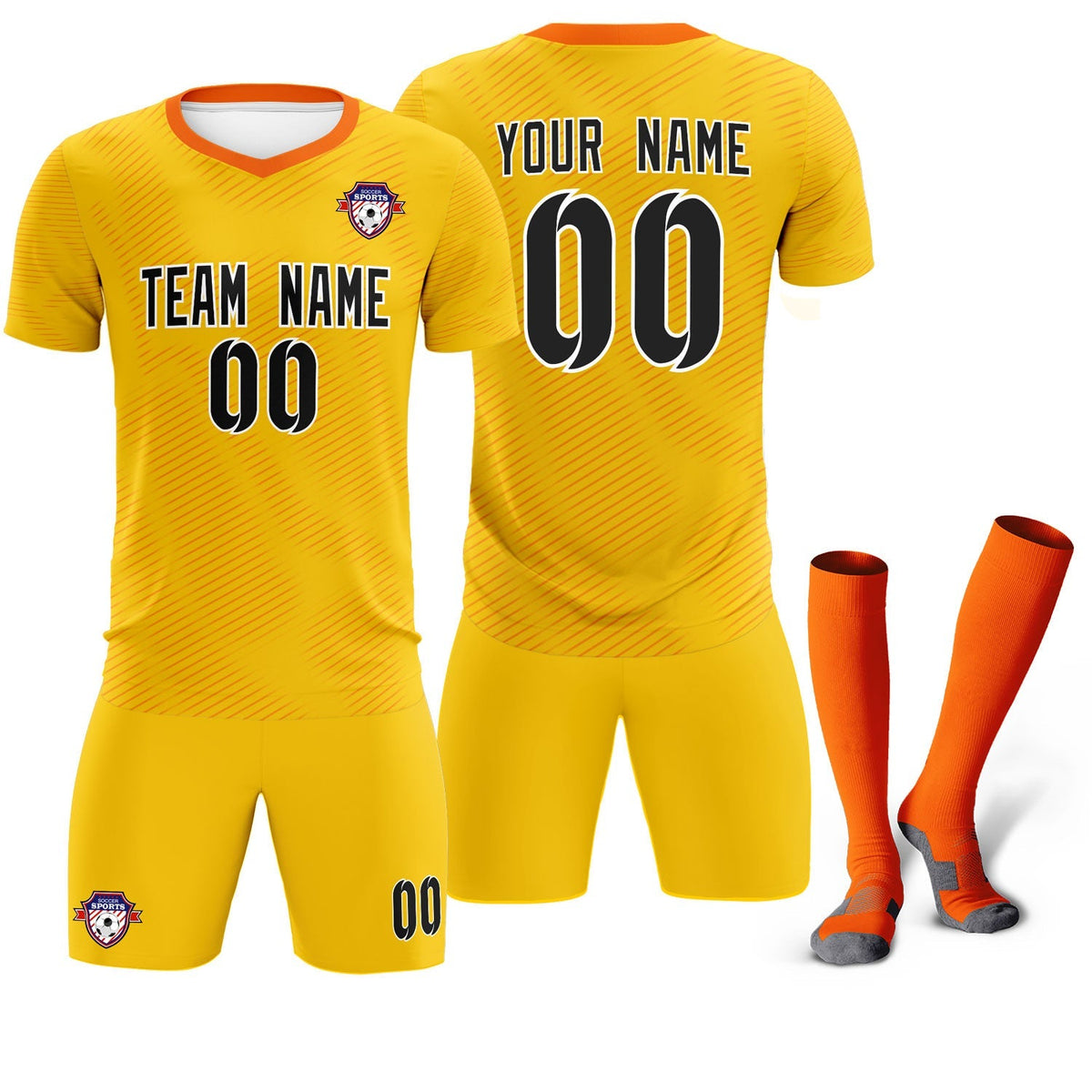 Custom Yellow Orange Training Uniform For Men Soccer Sets Jersey