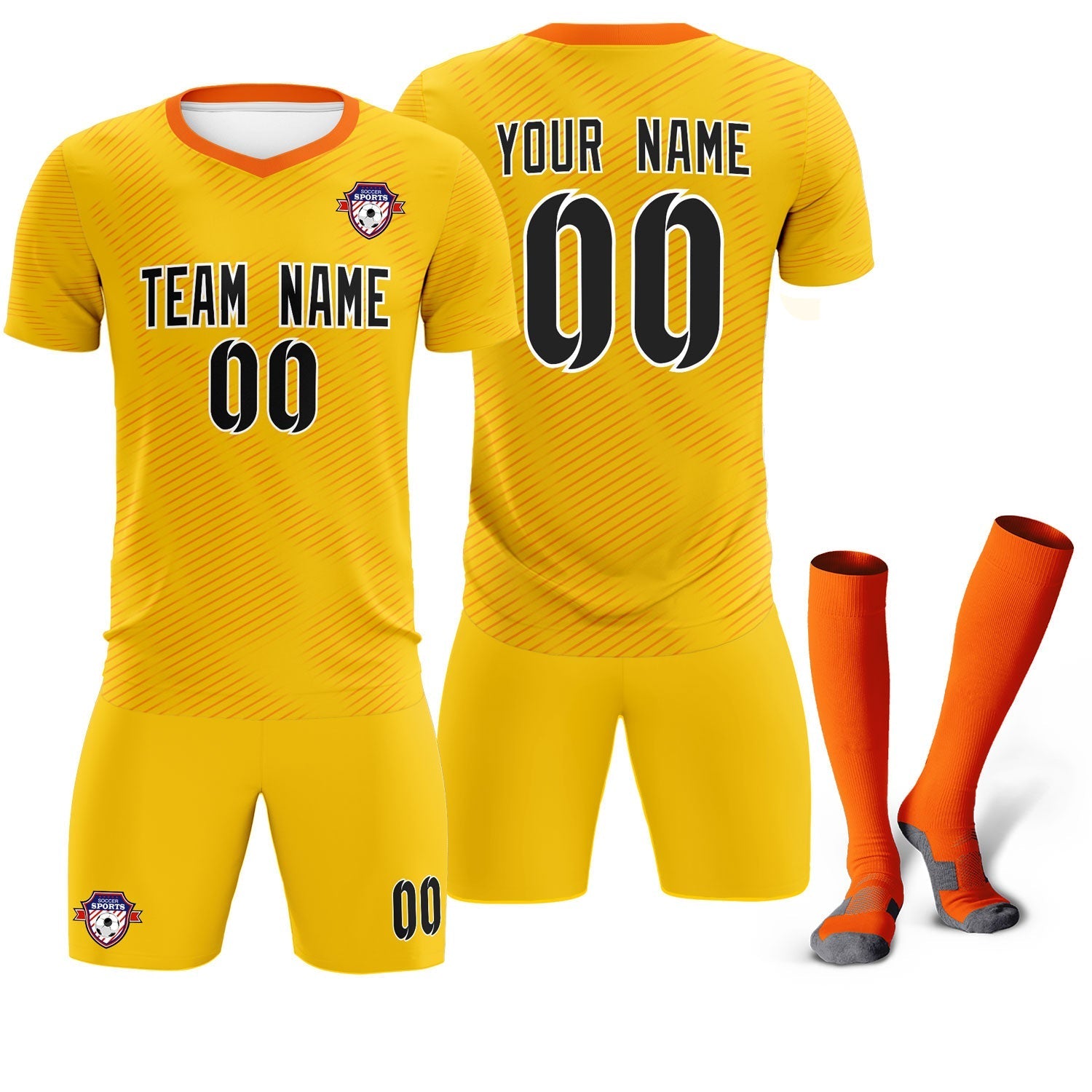 Custom Yellow Orange Training Uniform For Men Soccer Sets Jersey