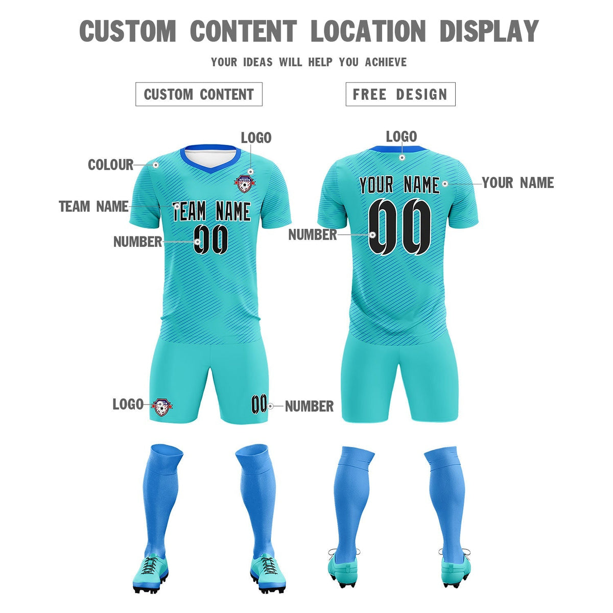 Custom Sky Blue Powder Blue Training Uniform For Men Soccer Sets Jersey