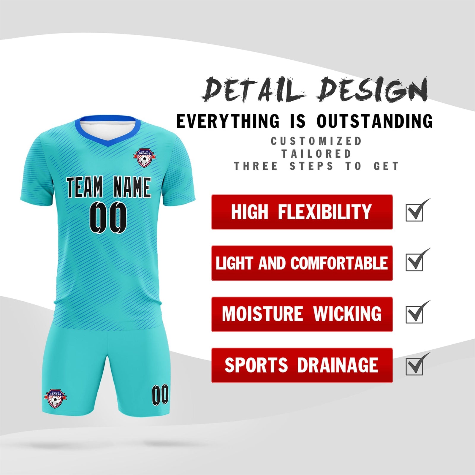 Custom Sky Blue Powder Blue Training Uniform For Men Soccer Sets Jersey