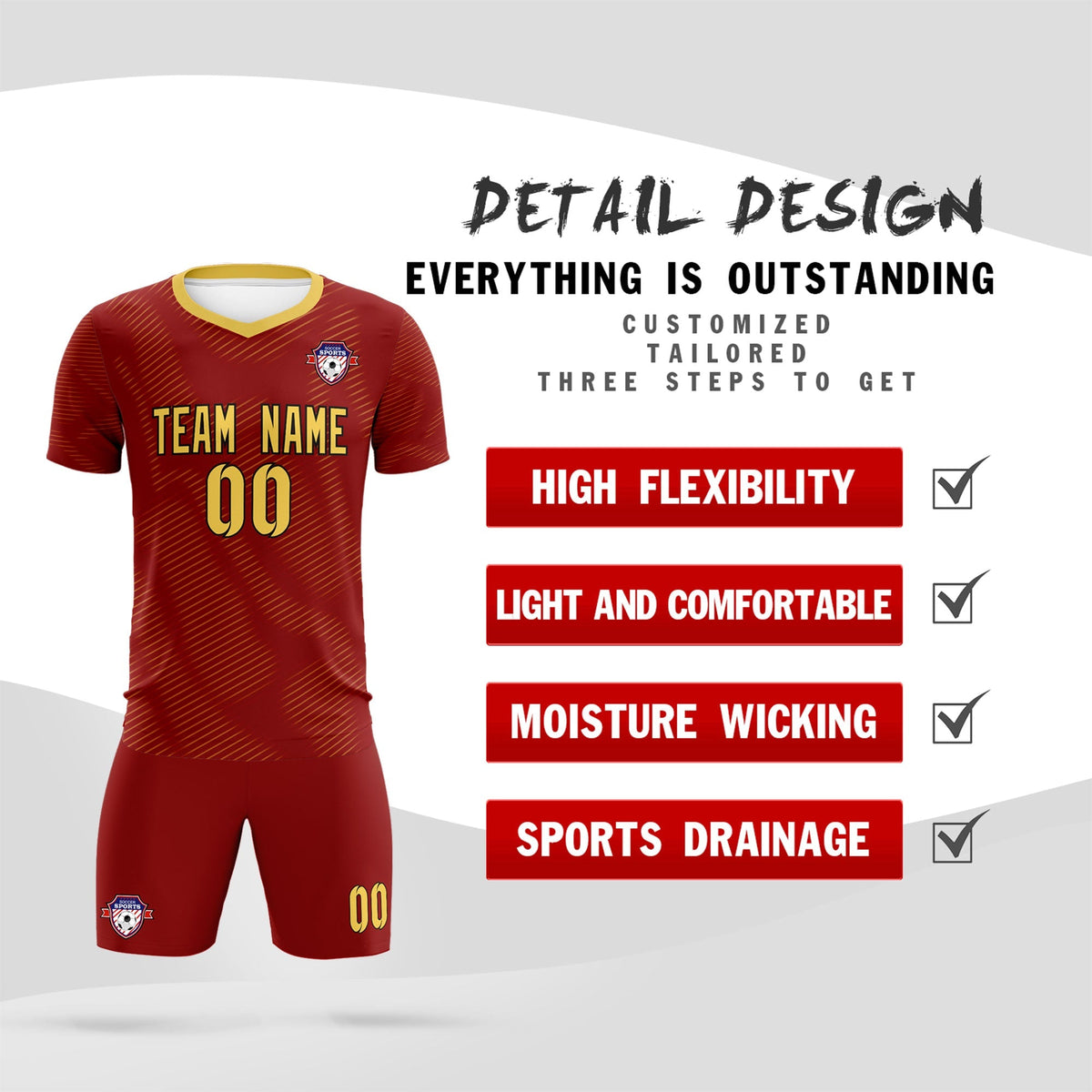 Custom Crimson Khaki Training Uniform For Men Soccer Sets Jersey