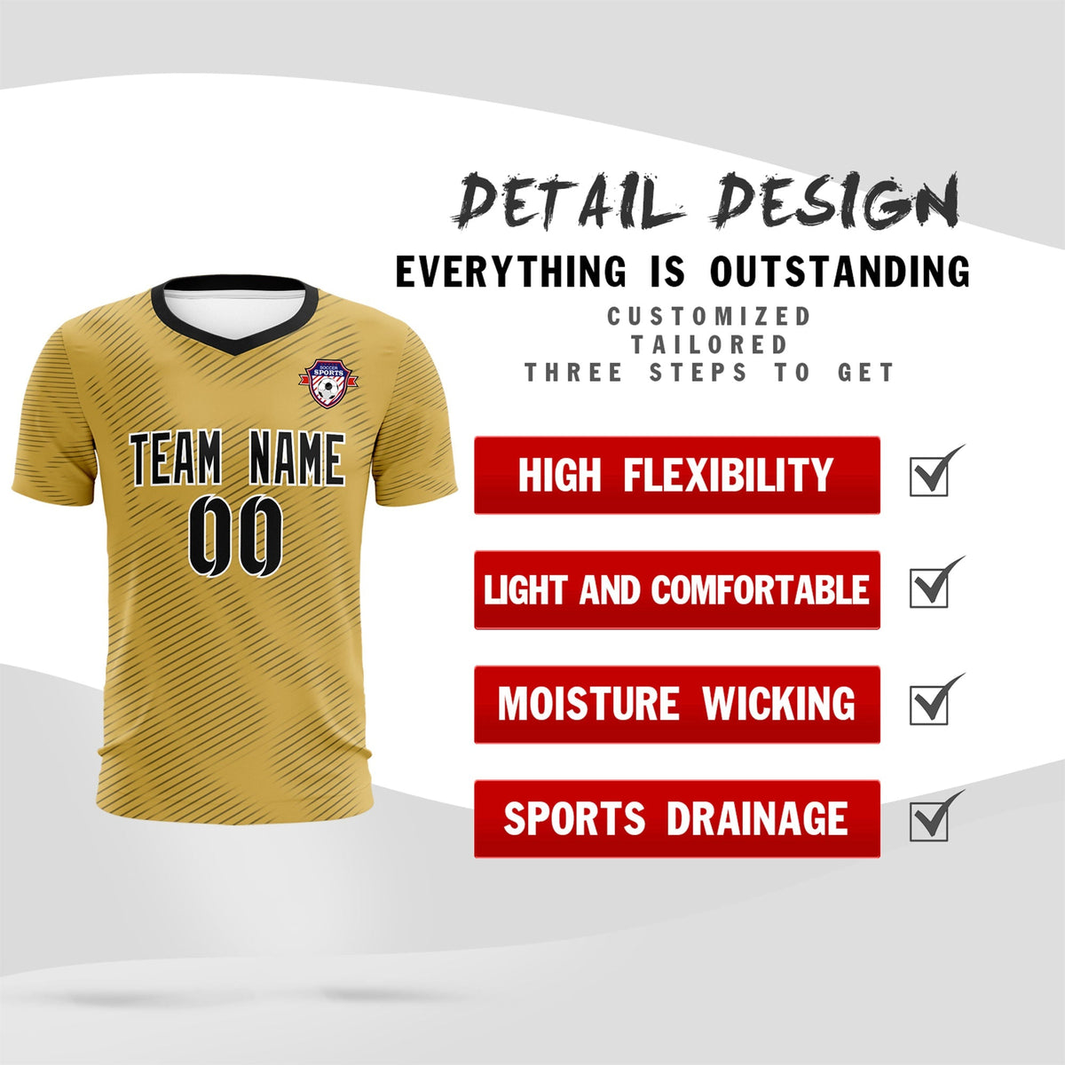 Custom Old Gold Black Training Uniform For Men Soccer Sets Jersey
