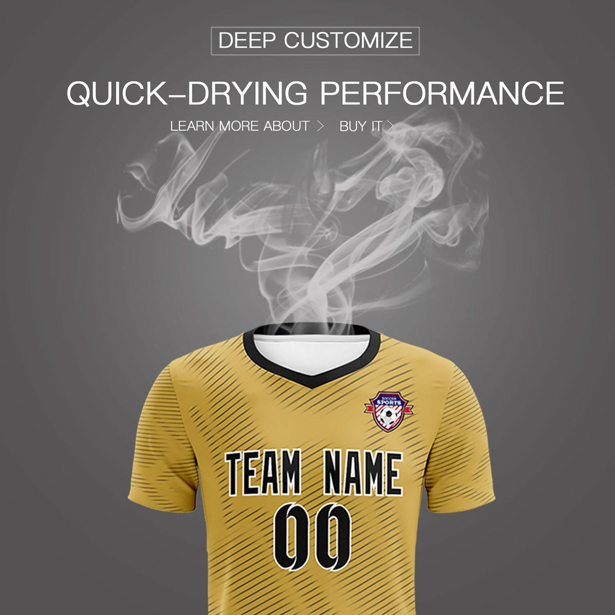 Custom Old Gold Black Training Uniform For Men Soccer Sets Jersey