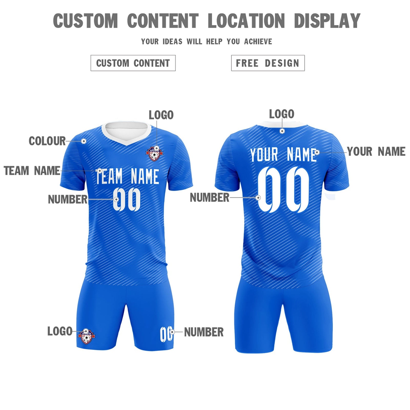 Custom Royal White Training Uniform For Men Soccer Sets Jersey