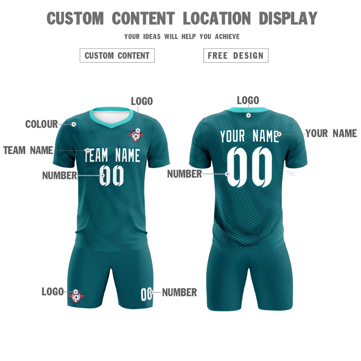 Custom Aqua Aqua Training Uniform For Men Soccer Sets Jersey