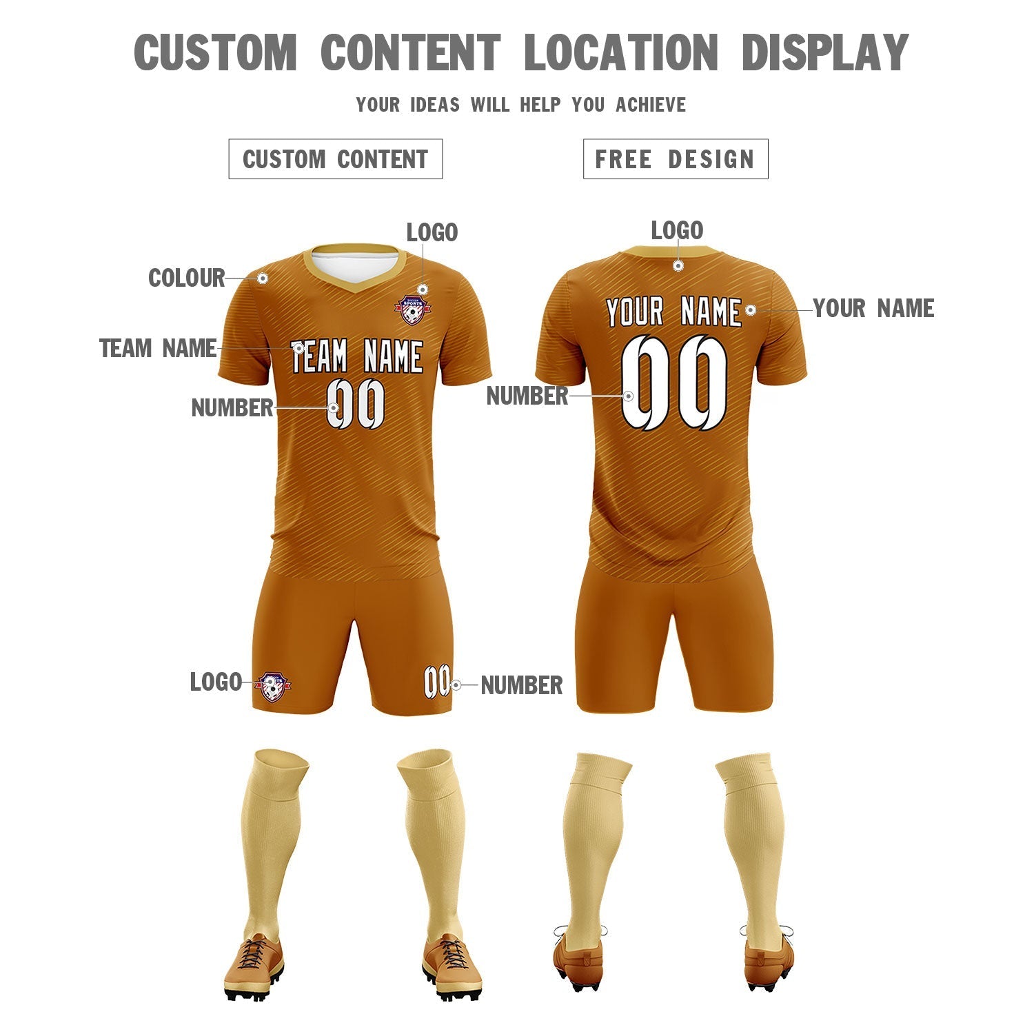 Custom Light Brown Khaki Training Uniform For Men Soccer Sets Jersey