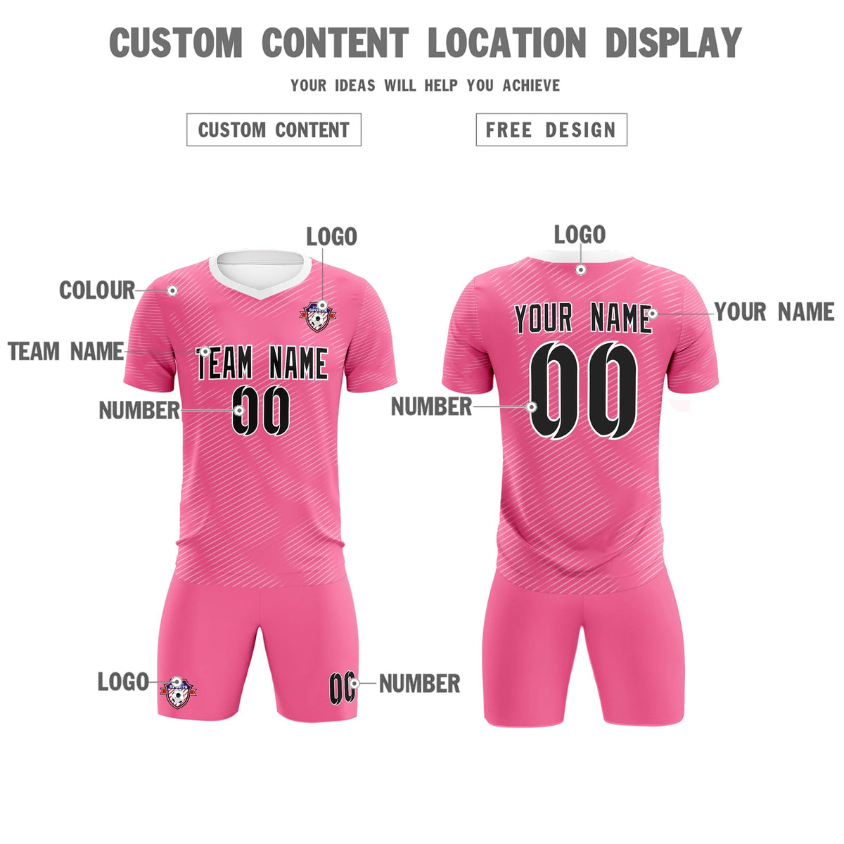 Custom Pink White Training Uniform For Men Soccer Sets Jersey