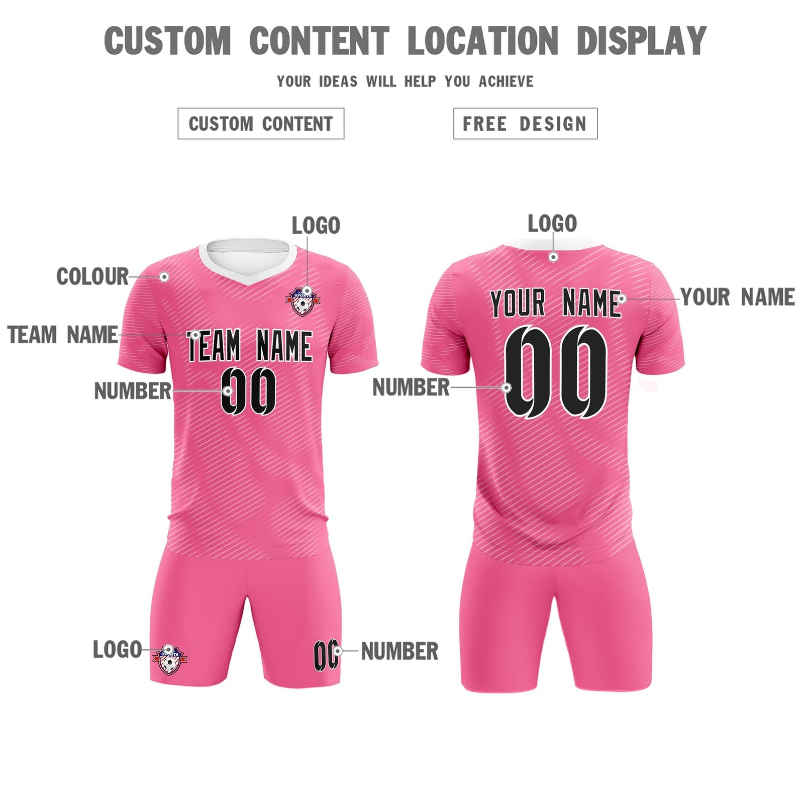 Custom Pink White Training Uniform For Men Soccer Sets Jersey