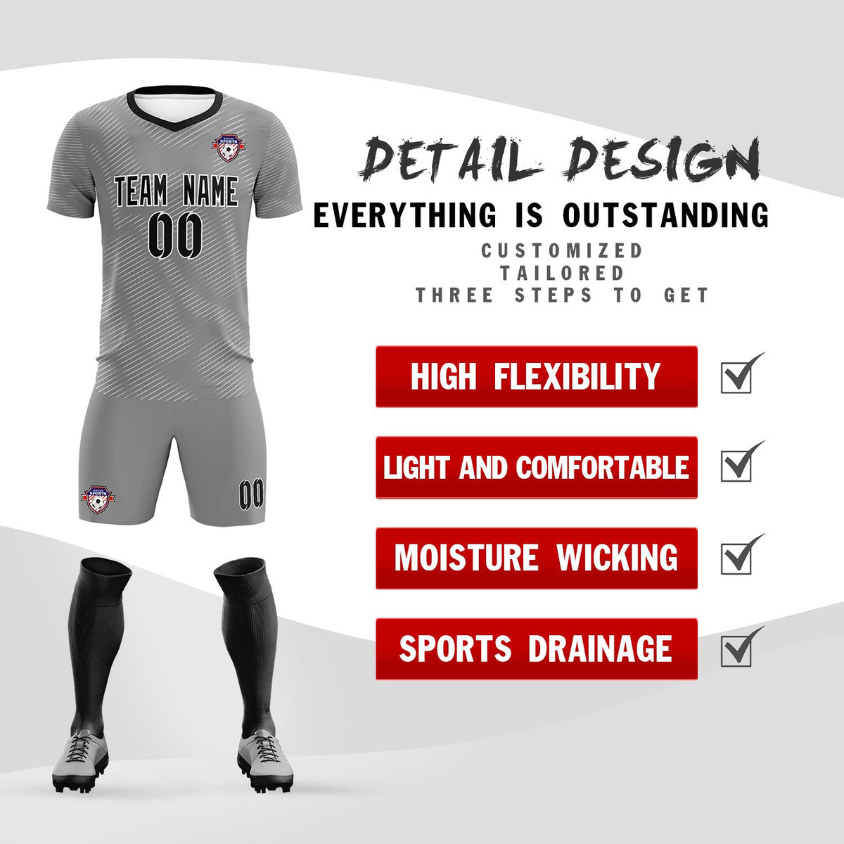 Custom Dark Gray White Training Uniform For Men Soccer Sets Jersey