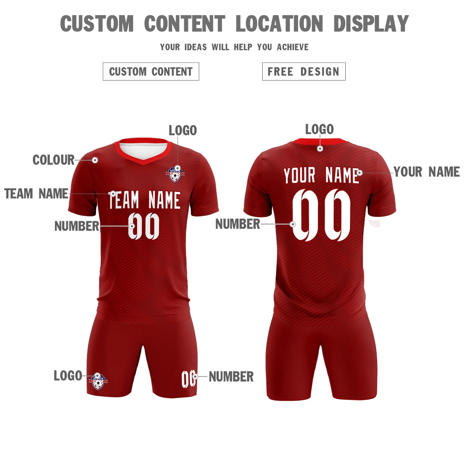Custom Crimson Red Training Uniform For Men Soccer Sets Jersey