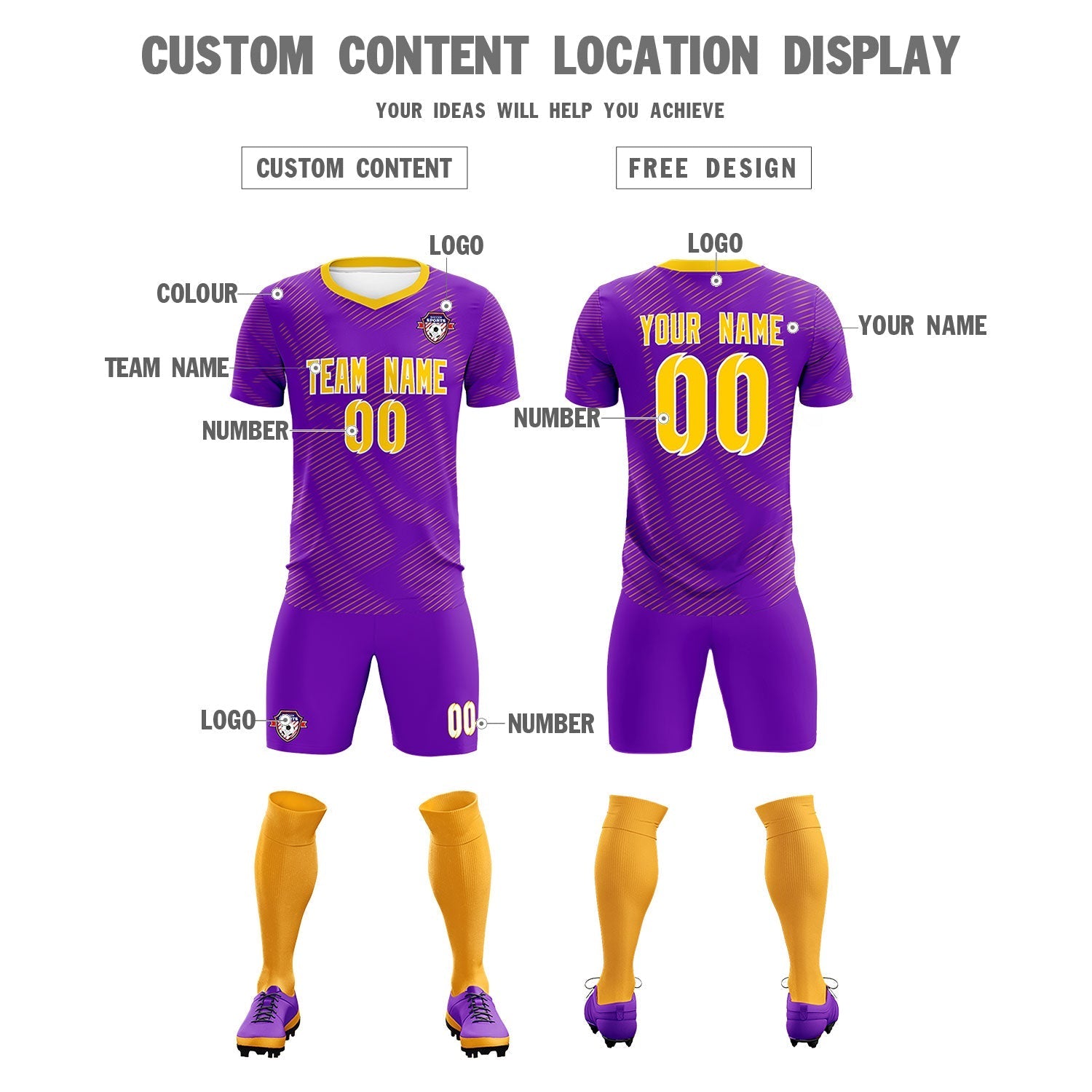 Custom Purple Gold Training Uniform For Men Soccer Sets Jersey
