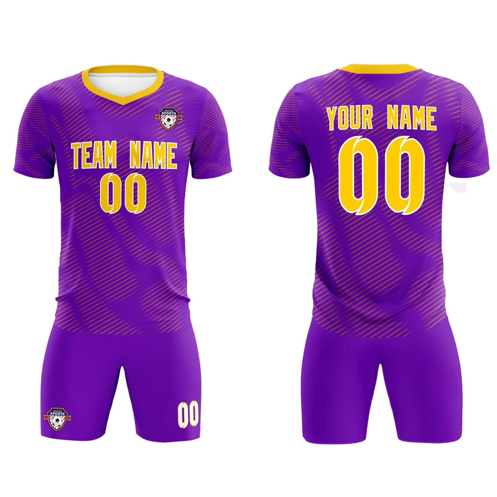 Custom Purple Gold Training Uniform For Men Soccer Sets Jersey