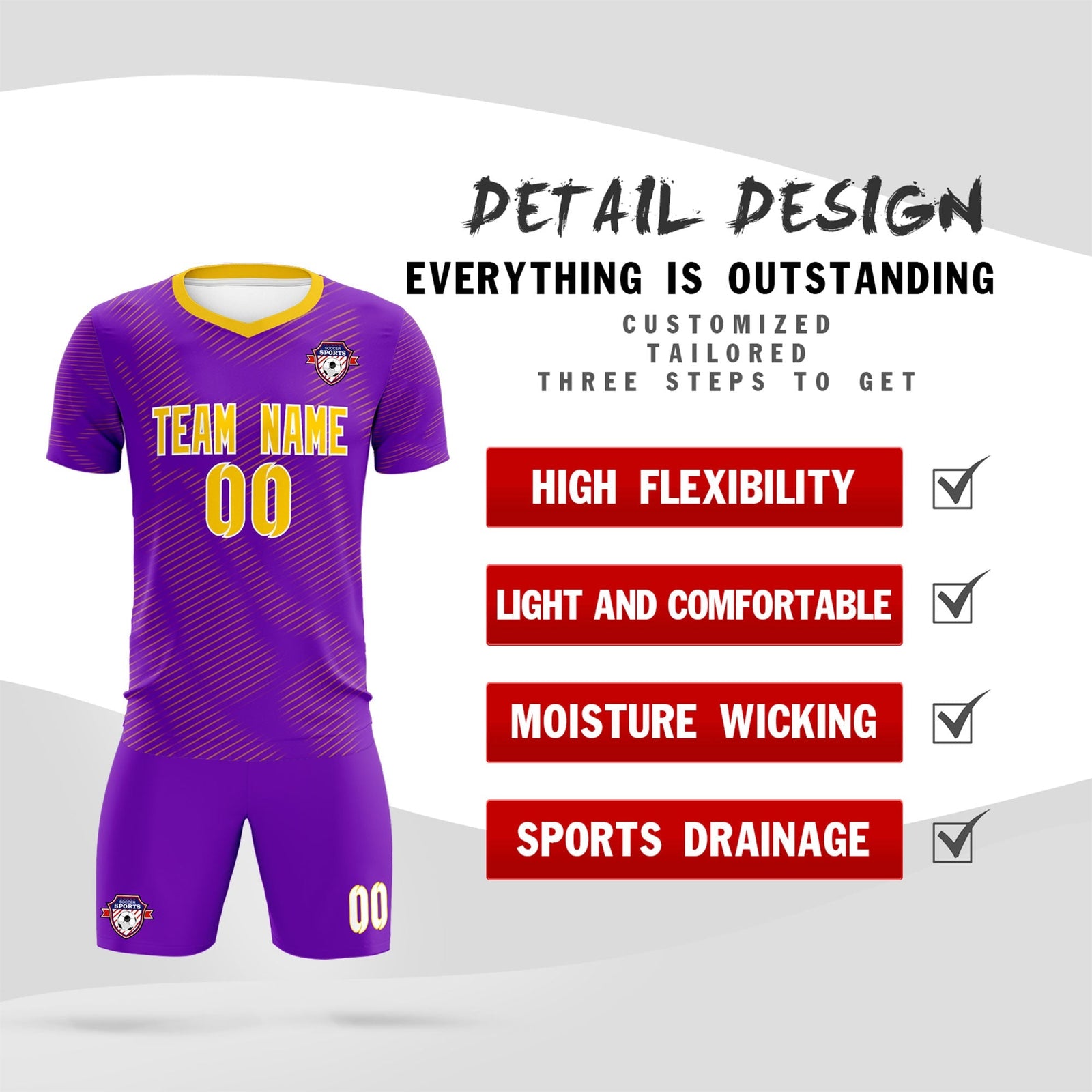 Custom Purple Gold Training Uniform For Men Soccer Sets Jersey