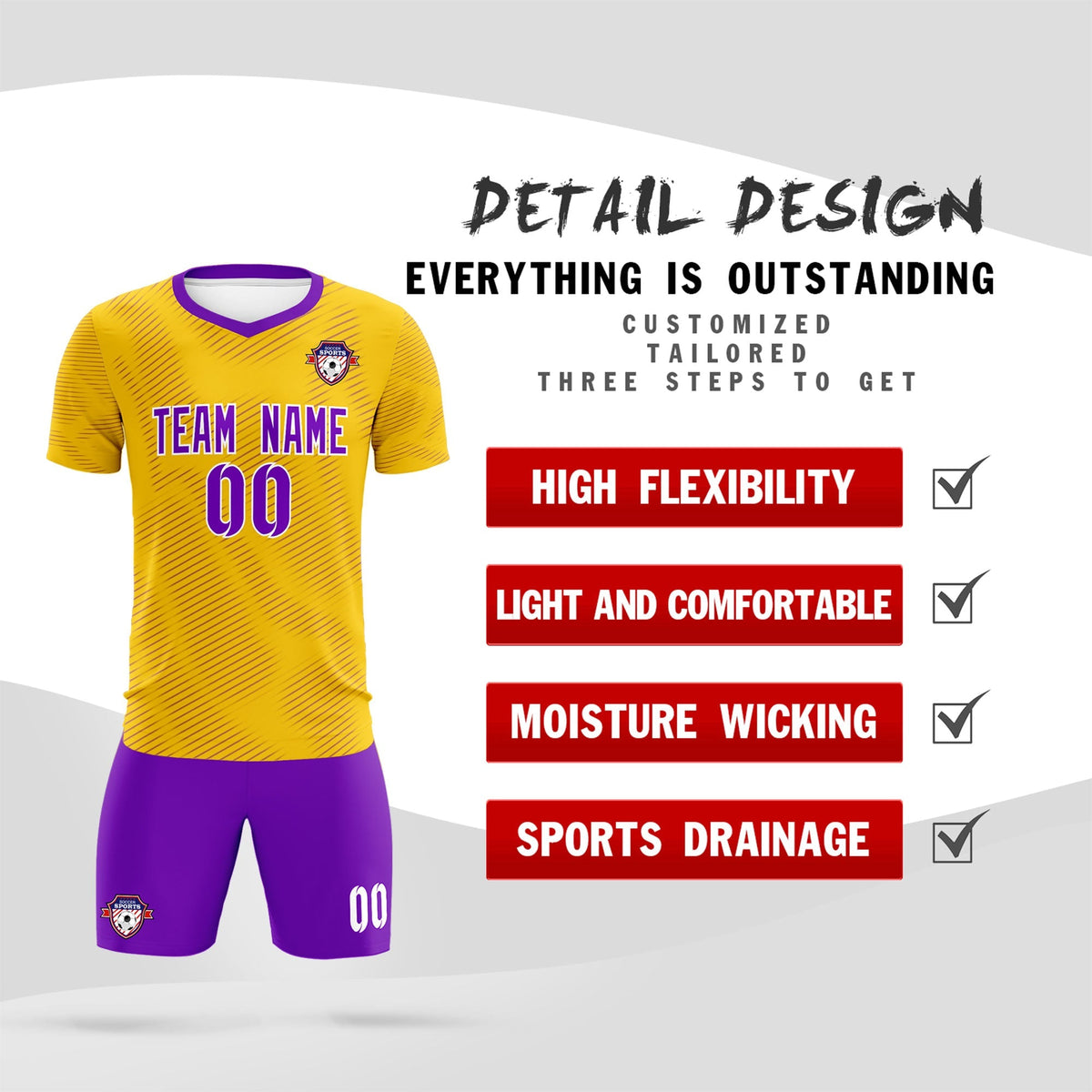 Custom Gold Purple Training Uniform For Men Soccer Sets Jersey