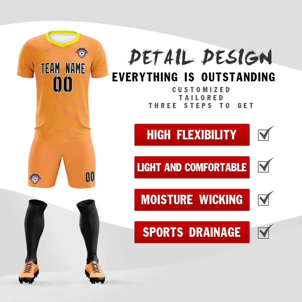 Custom Light Orange Gold Training Uniform For Men Soccer Sets Jersey