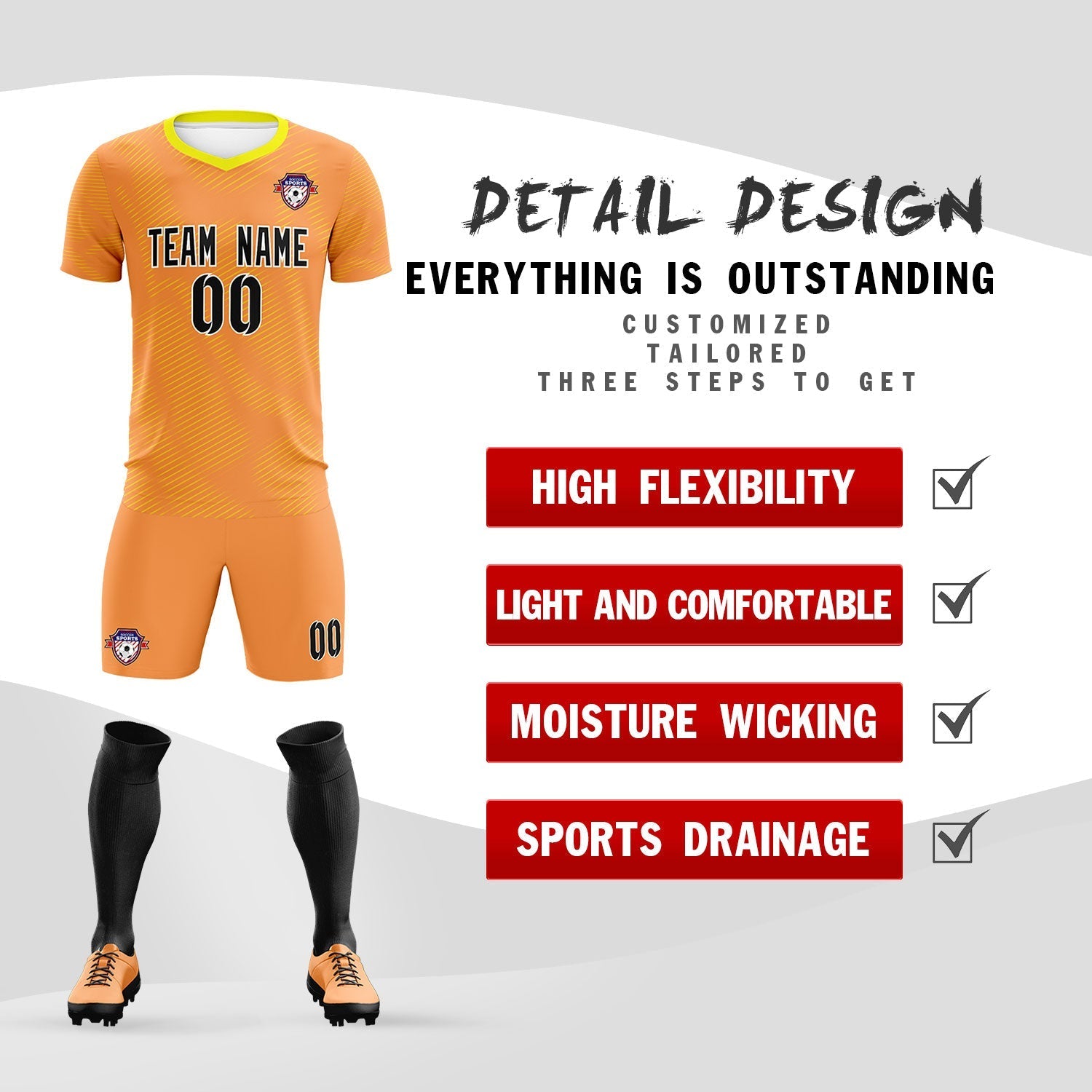 Custom Light Orange Gold Training Uniform For Men Soccer Sets Jersey