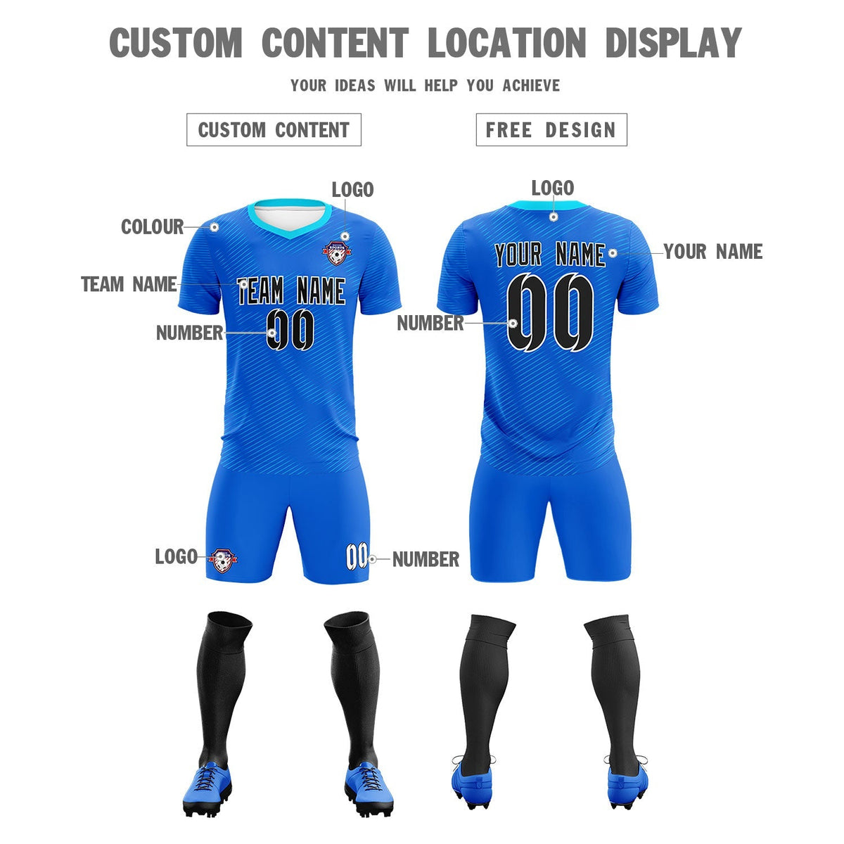 Custom Royal Powder Blue Training Uniform For Men Soccer Sets Jersey