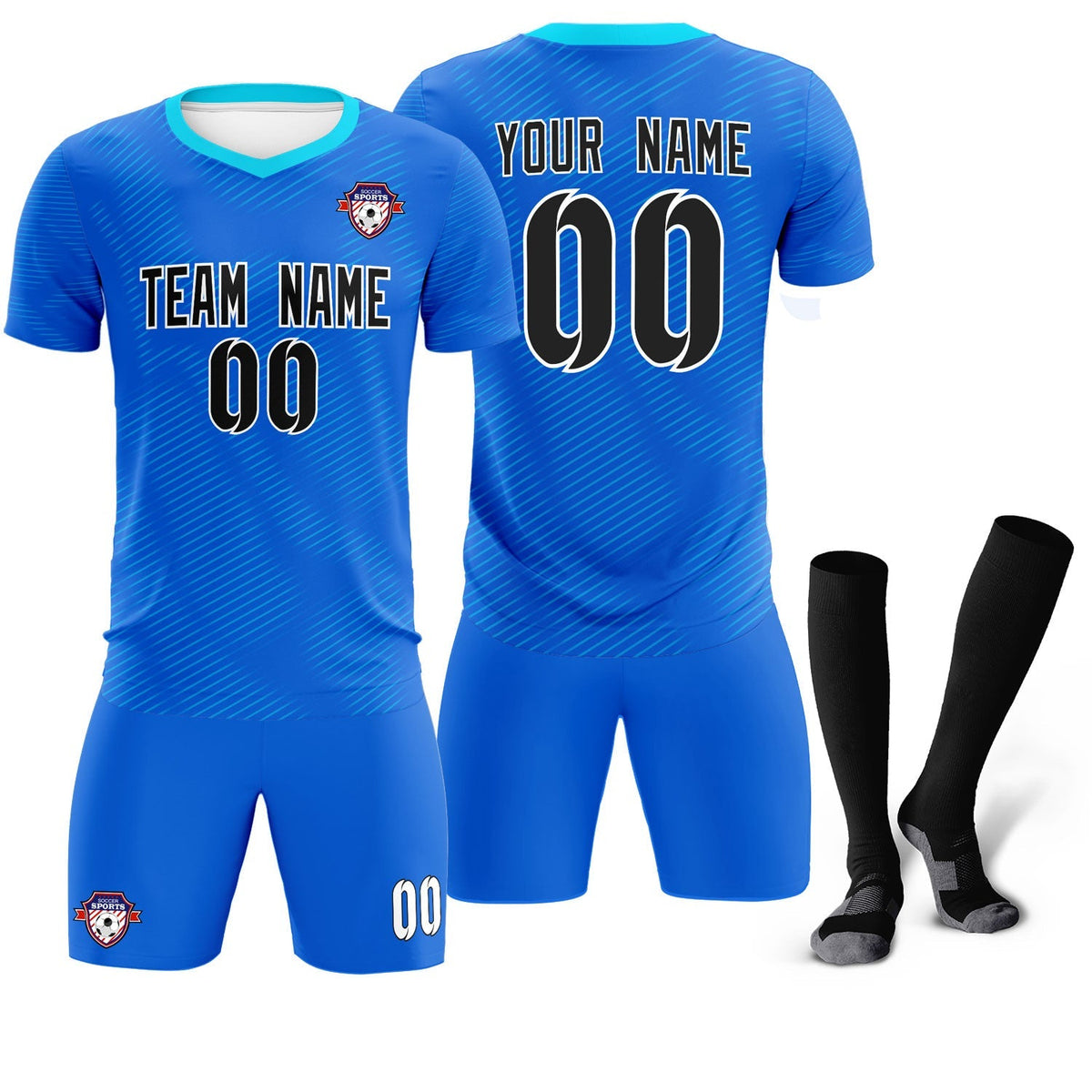Custom Royal Powder Blue Training Uniform For Men Soccer Sets Jersey