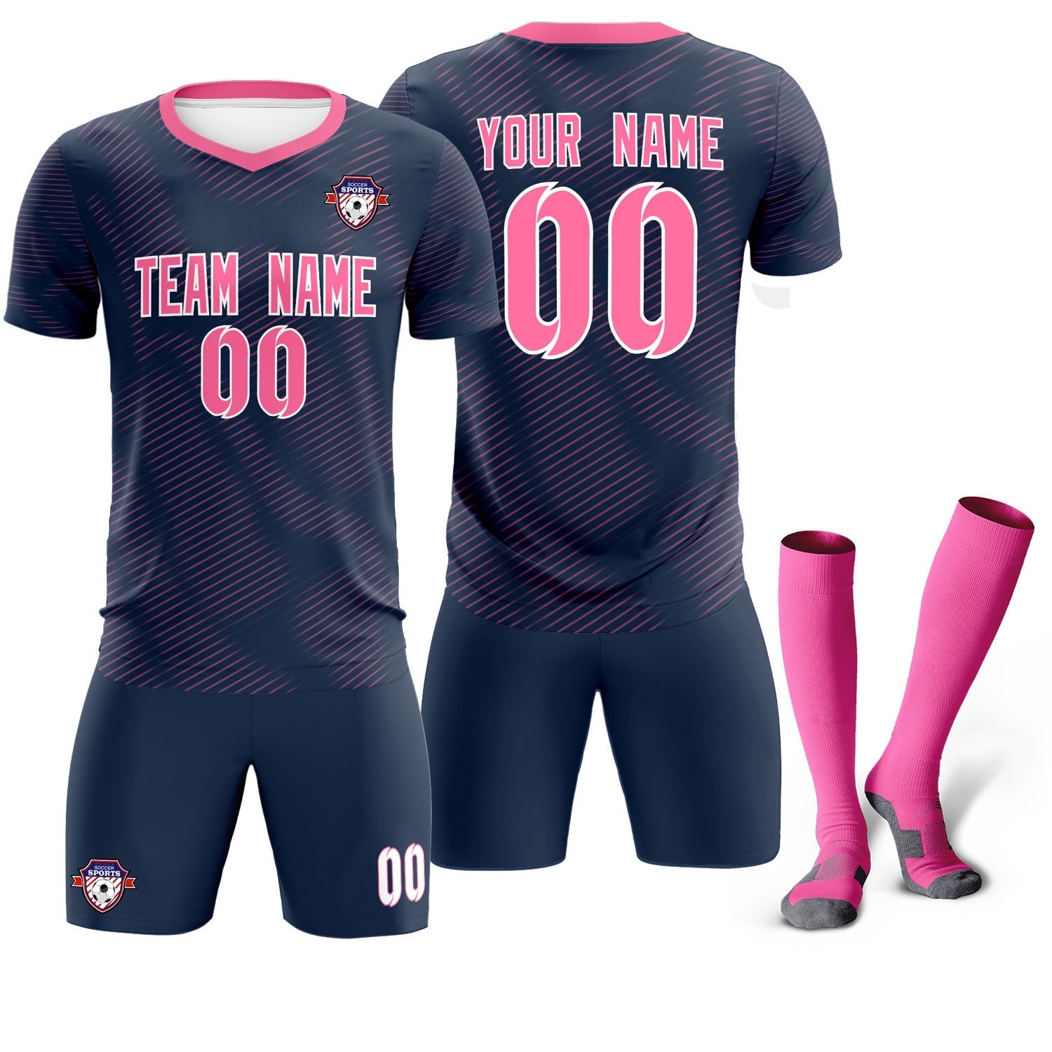 Custom Navy Pink Training Uniform For Men Soccer Sets Jersey