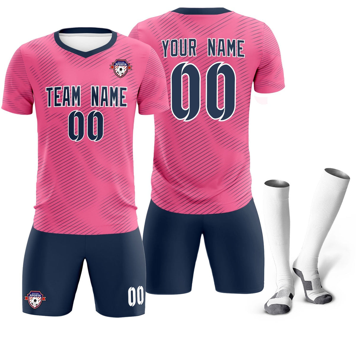 Custom Pink Navy Training Uniform For Men Soccer Sets Jersey