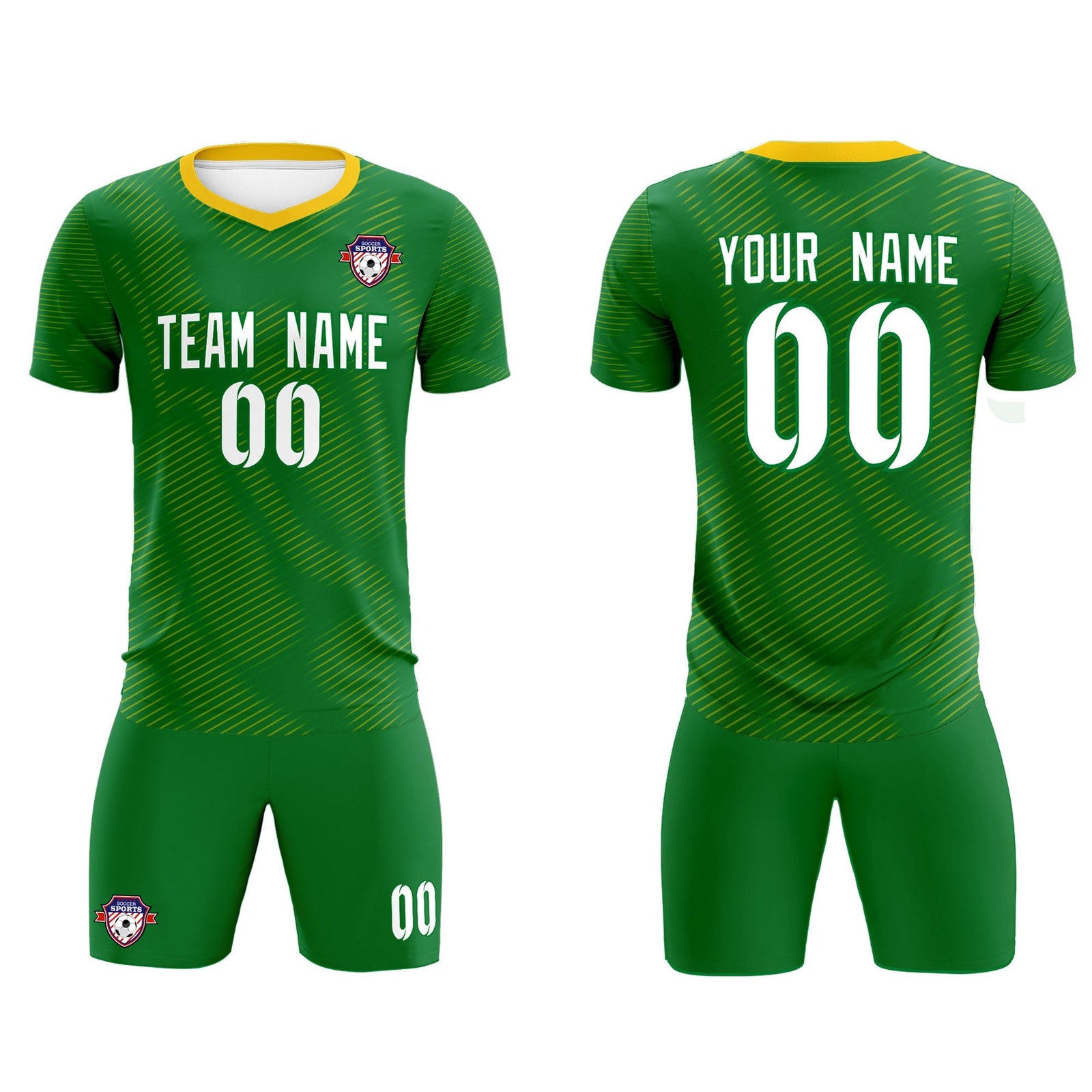 Custom Kelly Green Yellow Training Uniform For Men Soccer Sets Jersey