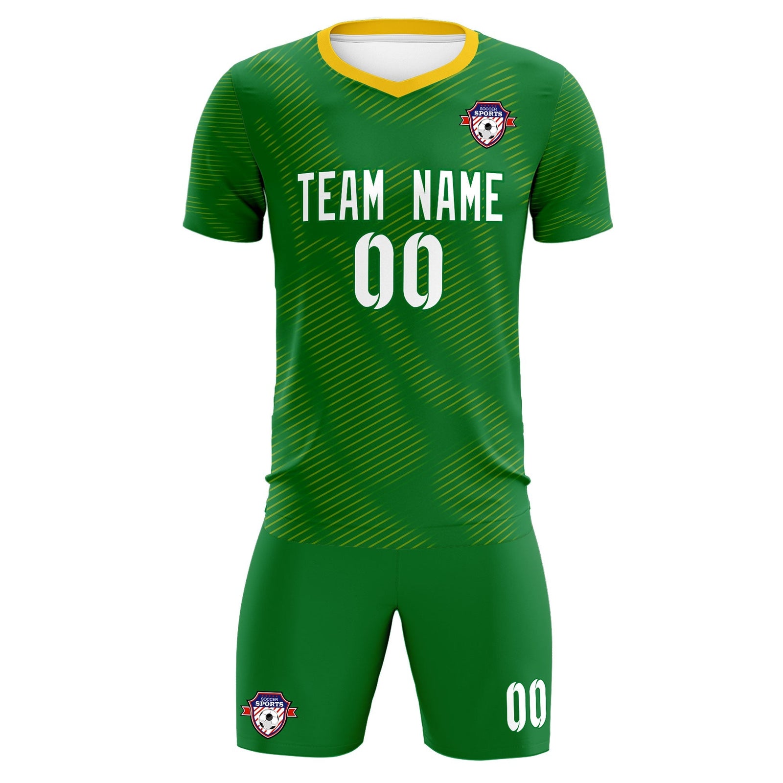 Custom Kelly Green Yellow Training Uniform For Men Soccer Sets Jersey