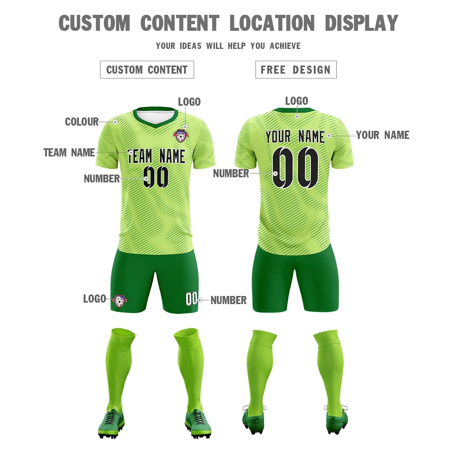 Custom Green Kelly Green Training Uniform For Men Soccer Sets Jersey