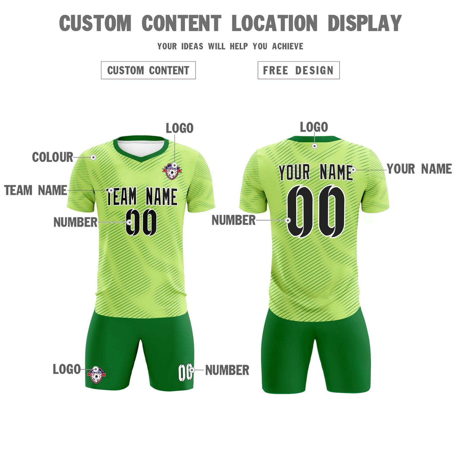 Custom Green Kelly Green Training Uniform For Men Soccer Sets Jersey