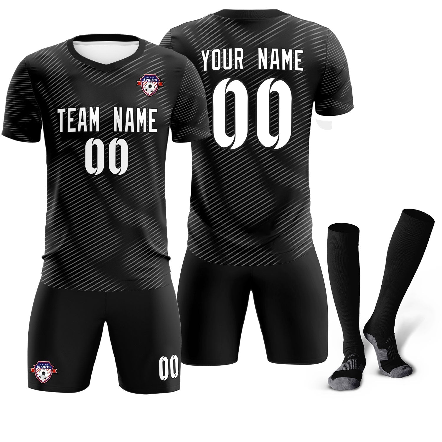 Custom Black White Training Uniform For Men Soccer Sets Jersey