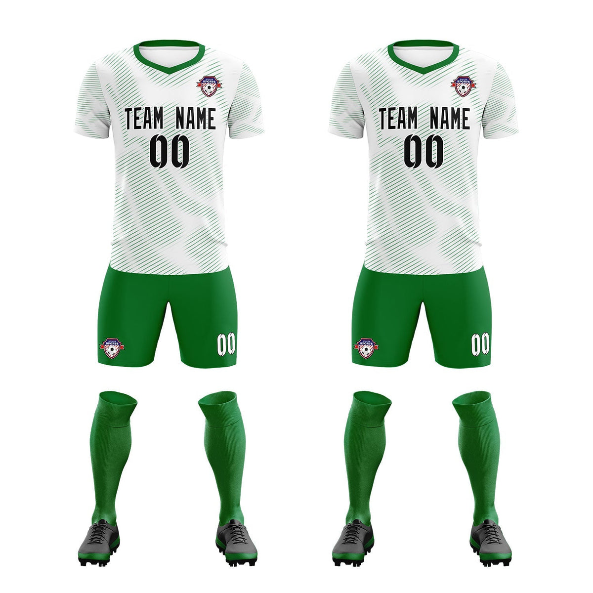 Custom White Kelly Green Training Uniform For Men Soccer Sets Jersey