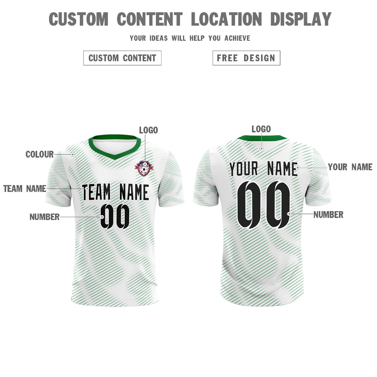 Custom White Kelly Green Training Uniform For Men Soccer Sets Jersey