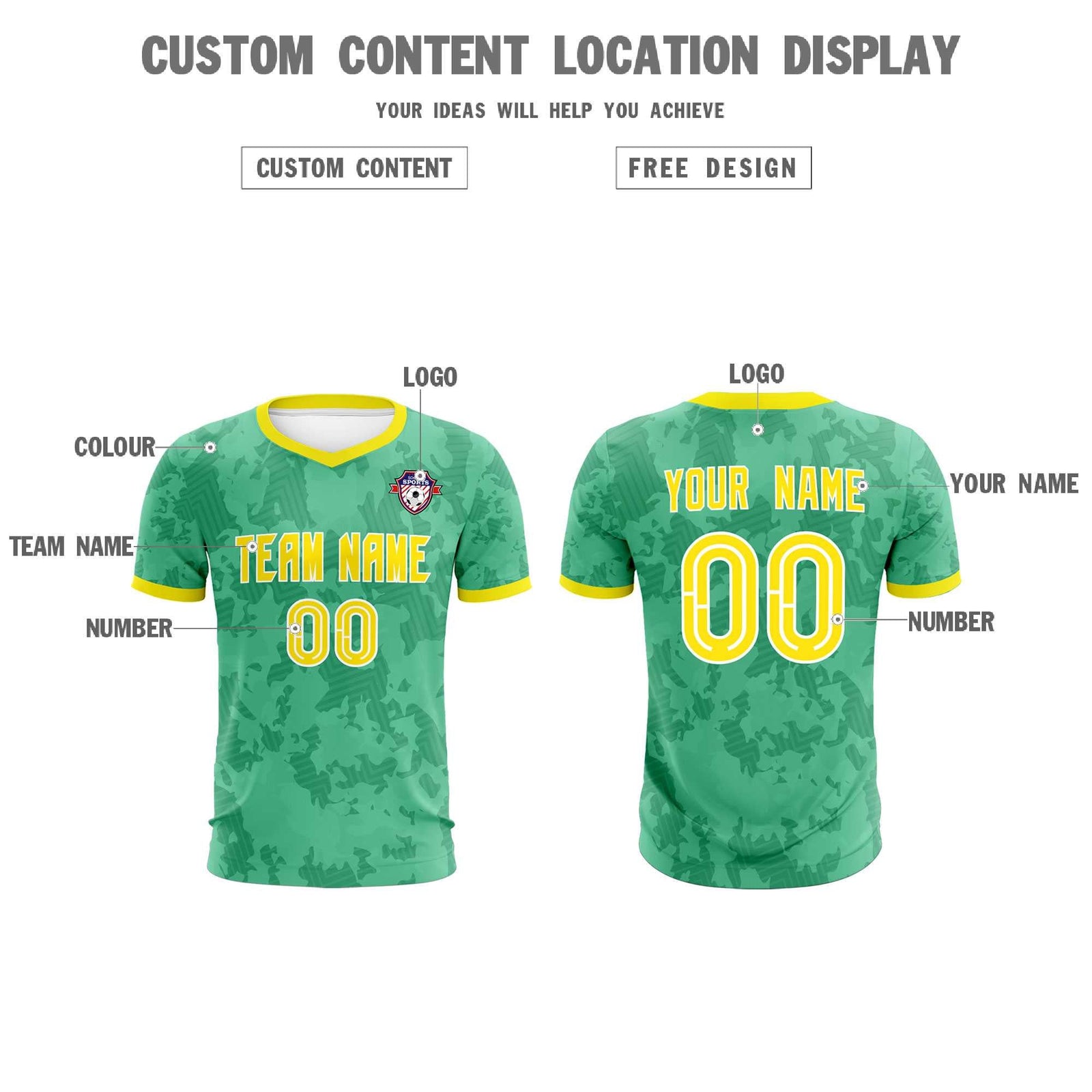 Custom Green Camo sports Soccer Tops/Sets Jersey