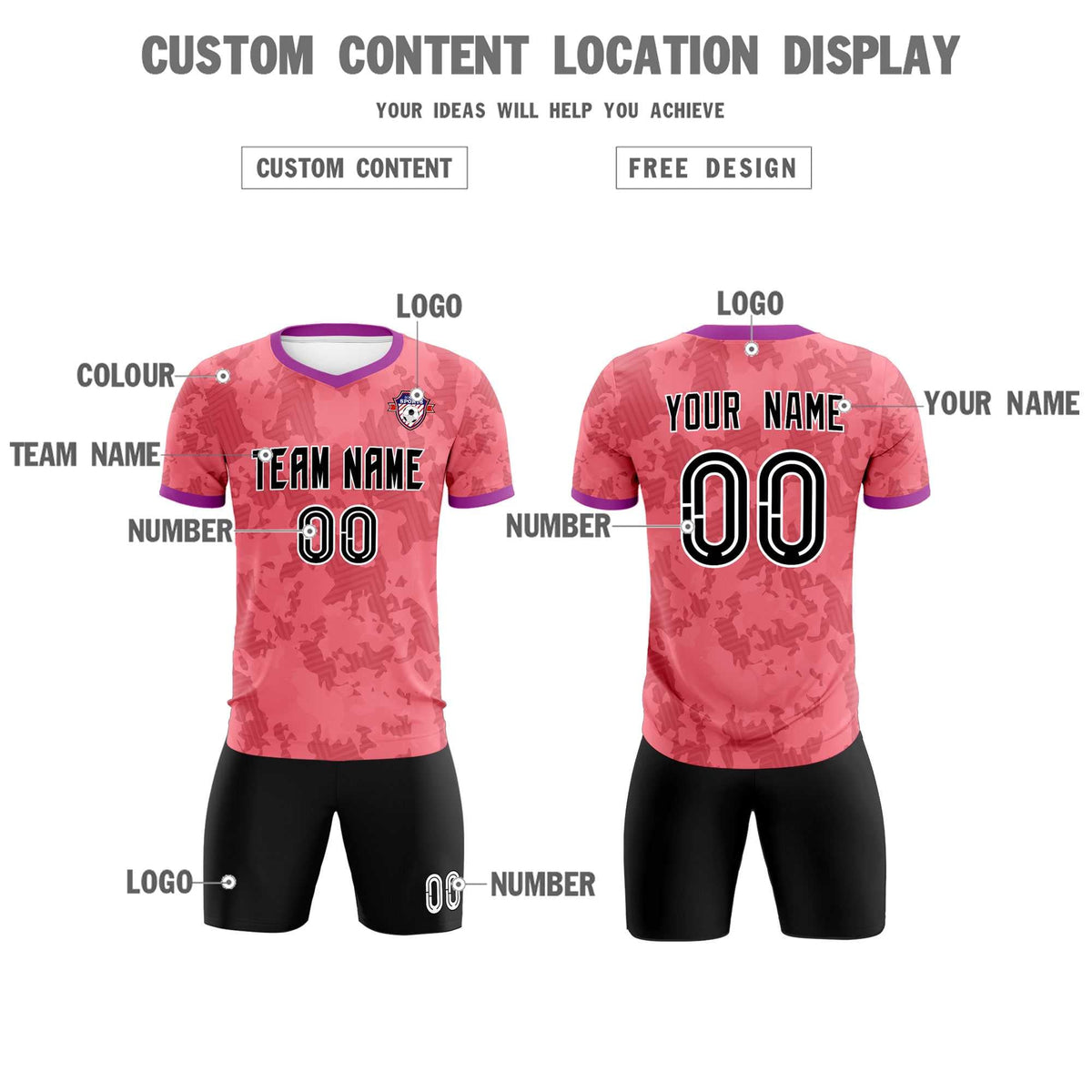 Custom Light Red Camo sports Soccer Tops/Sets Jersey