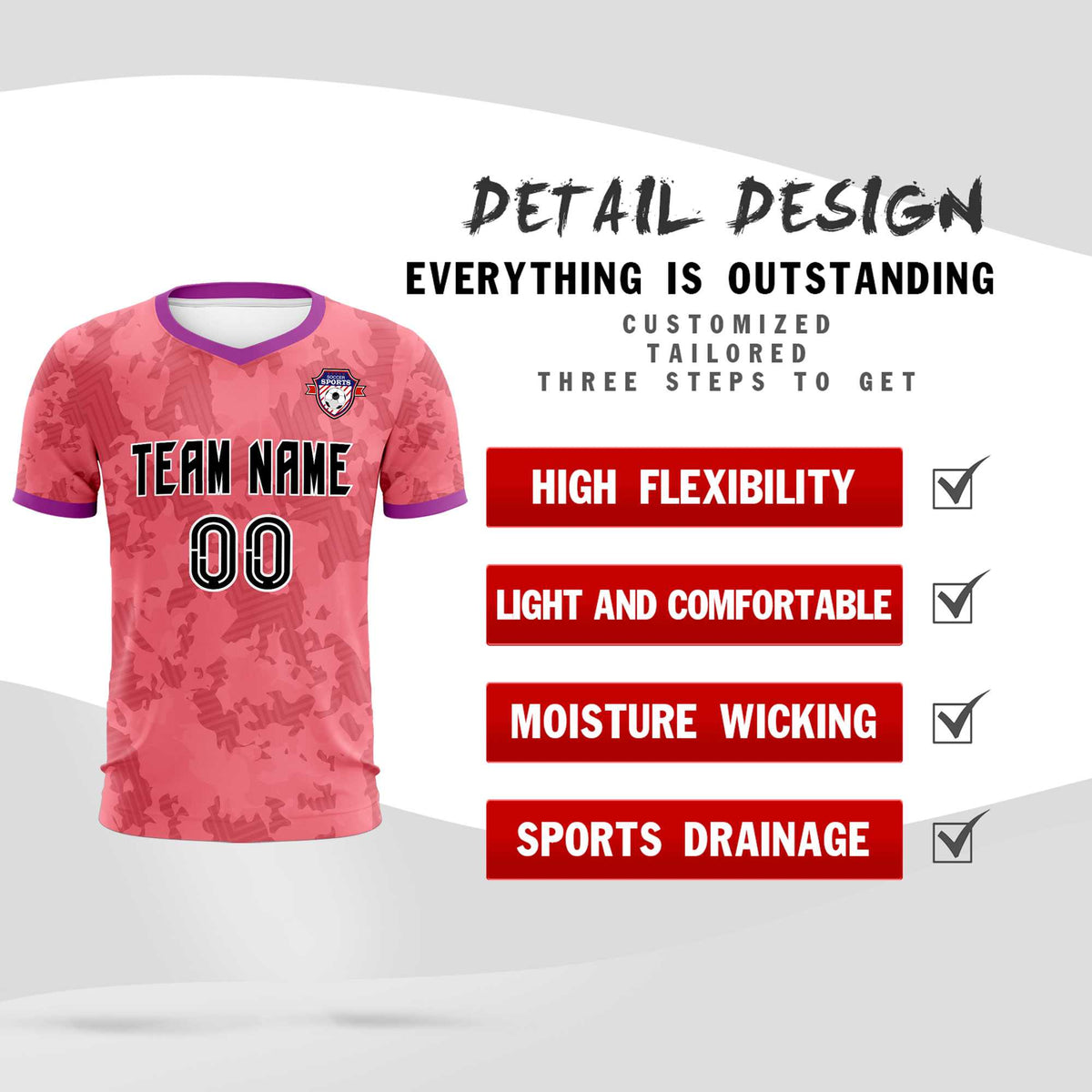 Custom Light Red Camo sports Soccer Tops/Sets Jersey