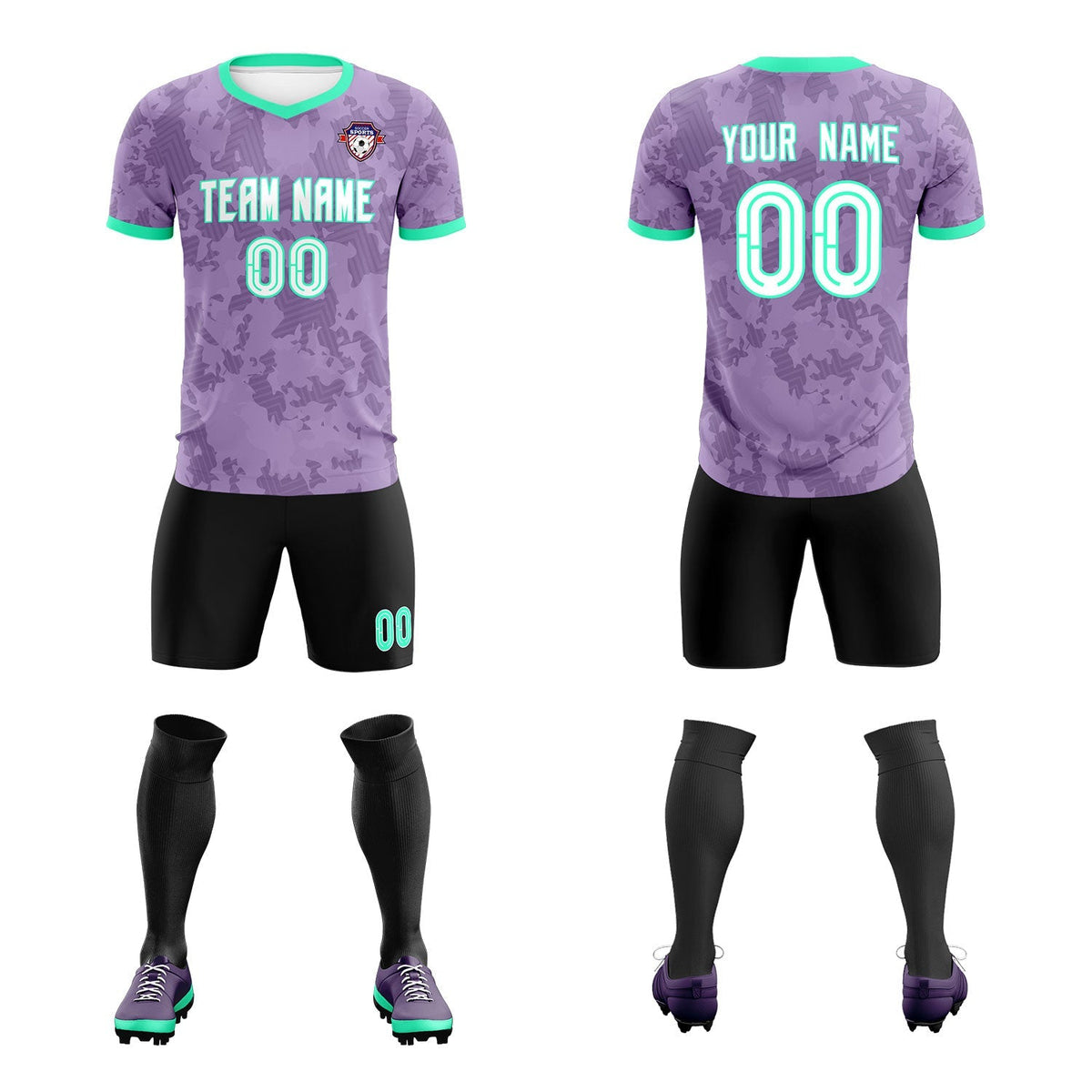 Custom Light Purple Camo sports Soccer Tops/Sets Jersey