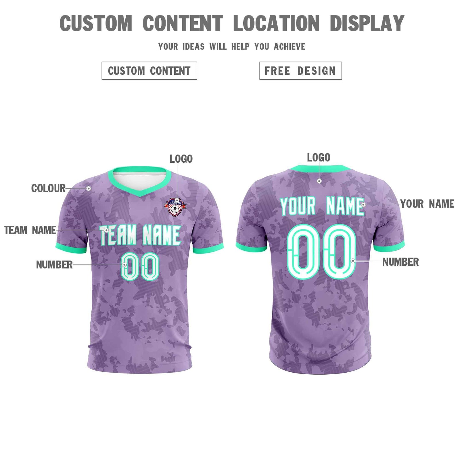 Custom Light Purple Camo sports Soccer Tops/Sets Jersey