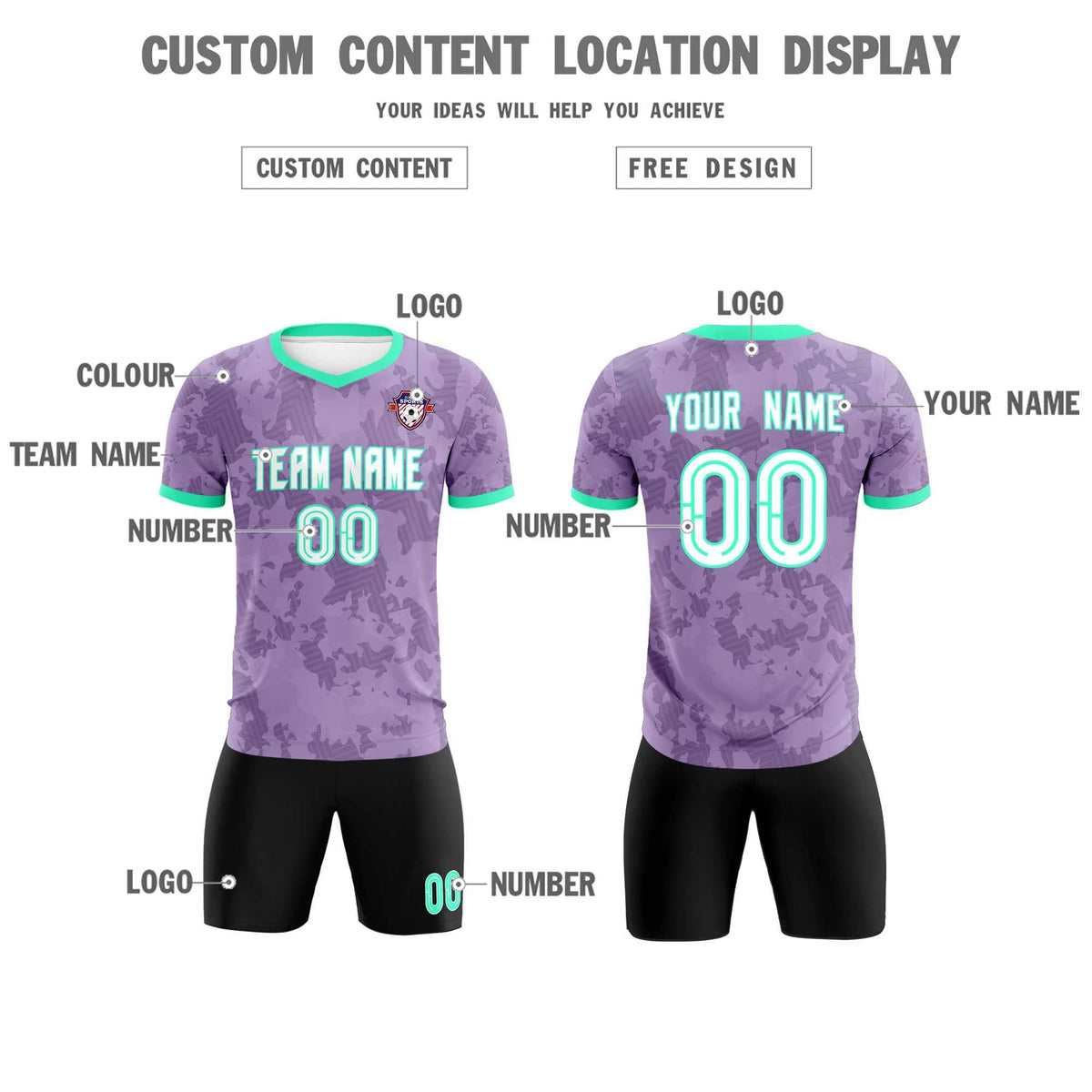 Custom Light Purple Camo sports Soccer Tops/Sets Jersey