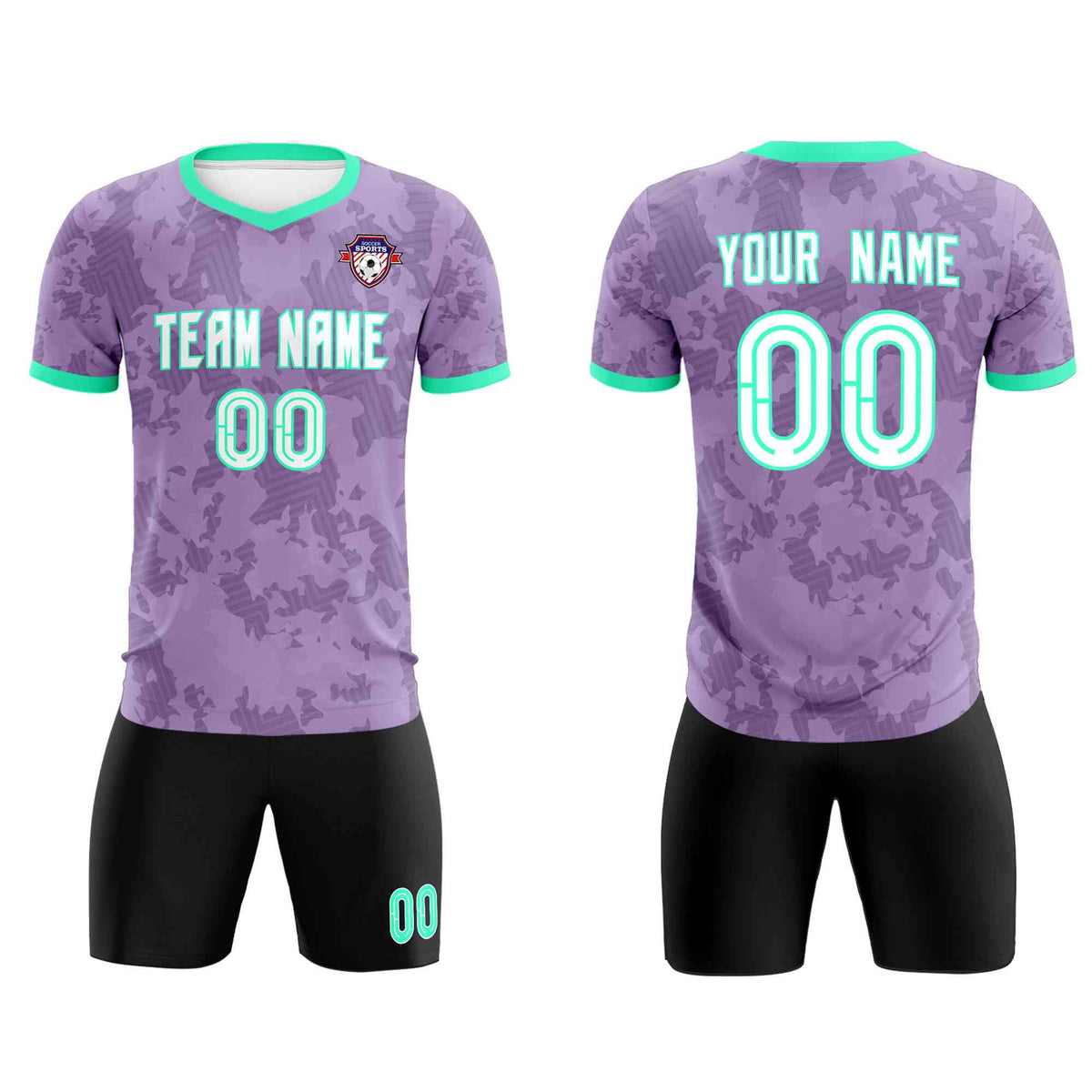 Custom Light Purple Camo sports Soccer Tops/Sets Jersey