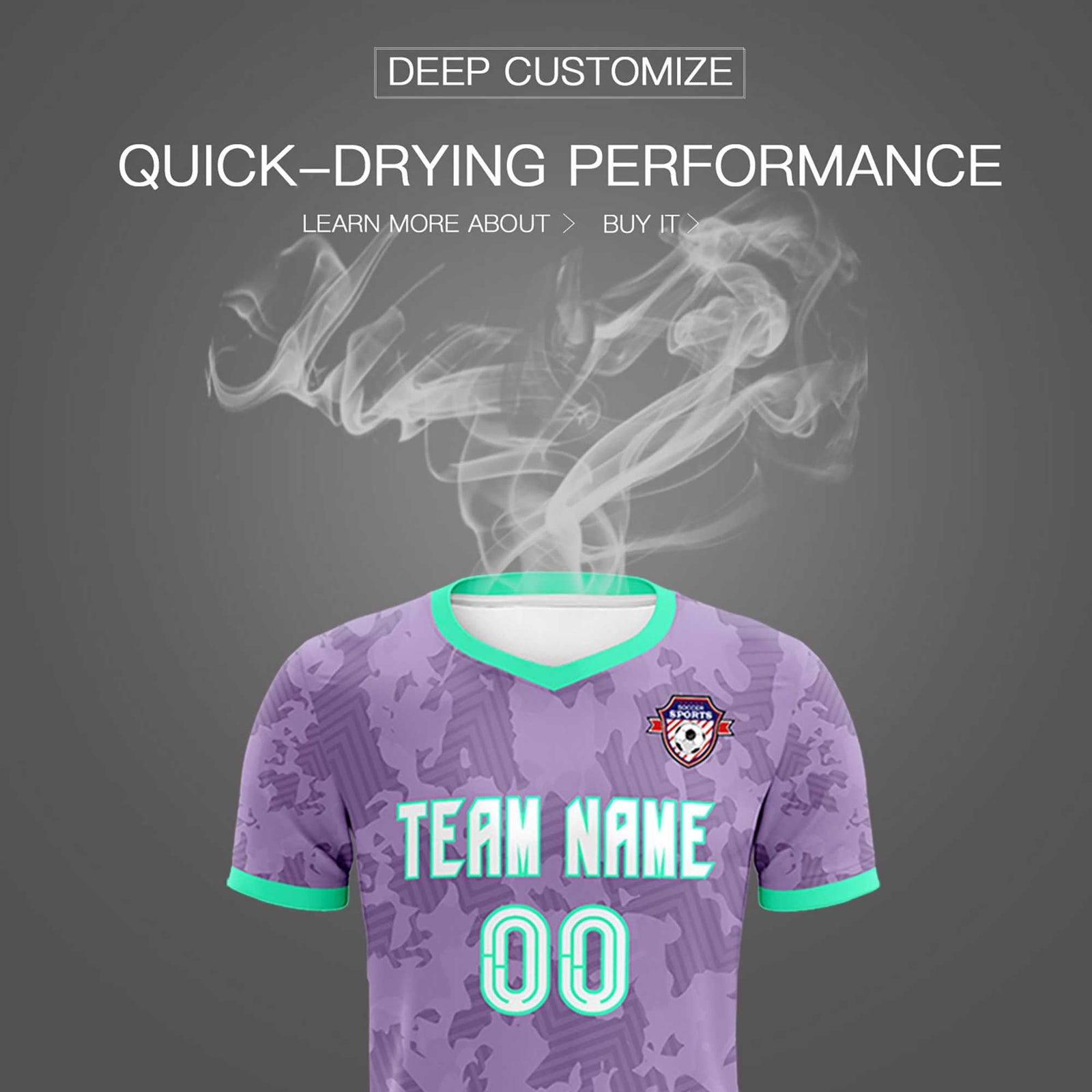 Custom Light Purple Camo sports Soccer Tops/Sets Jersey