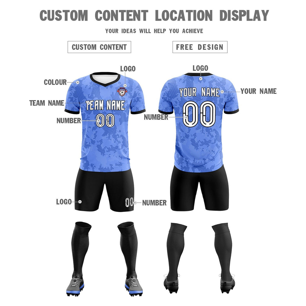 Custom Light Blue Camo sports Soccer Tops/Sets Jersey