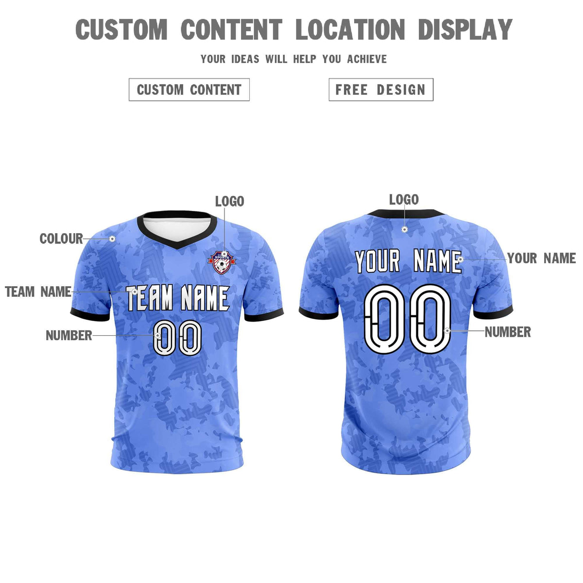 Custom Light Blue Camo sports Soccer Tops/Sets Jersey
