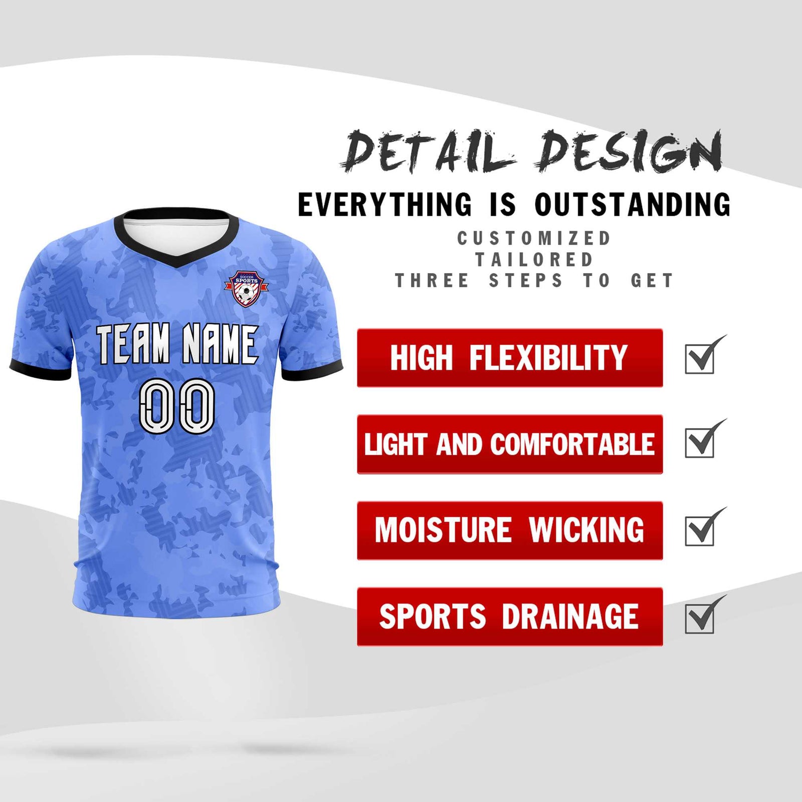 Custom Light Blue Camo sports Soccer Tops/Sets Jersey