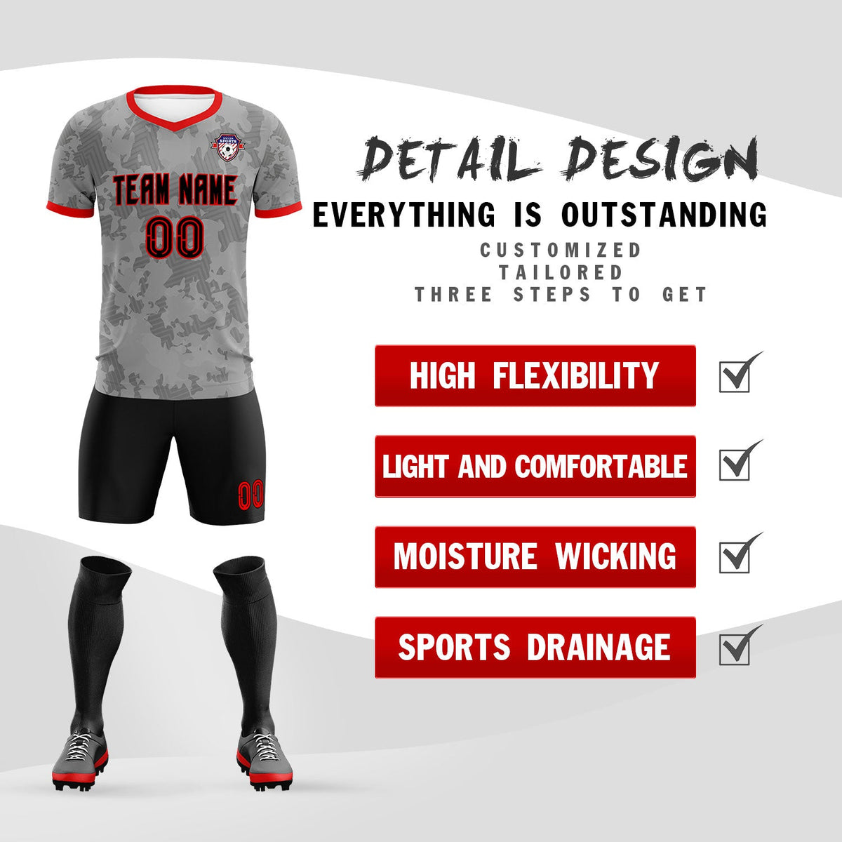 Custom Dark Gray Camo sports Soccer Tops/Sets Jersey