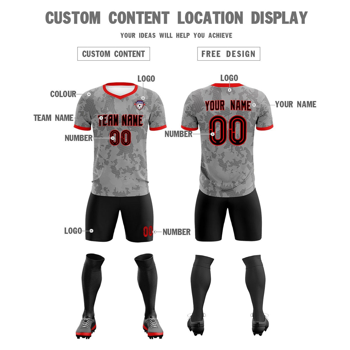 Custom Dark Gray Camo sports Soccer Tops/Sets Jersey